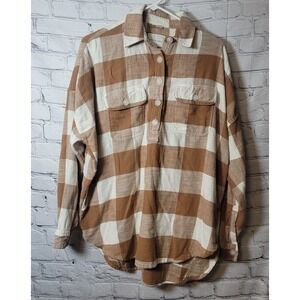 American Eagle Womens Brown Buffalo Plaid Flannel Shirt Oversized Small S Cozy